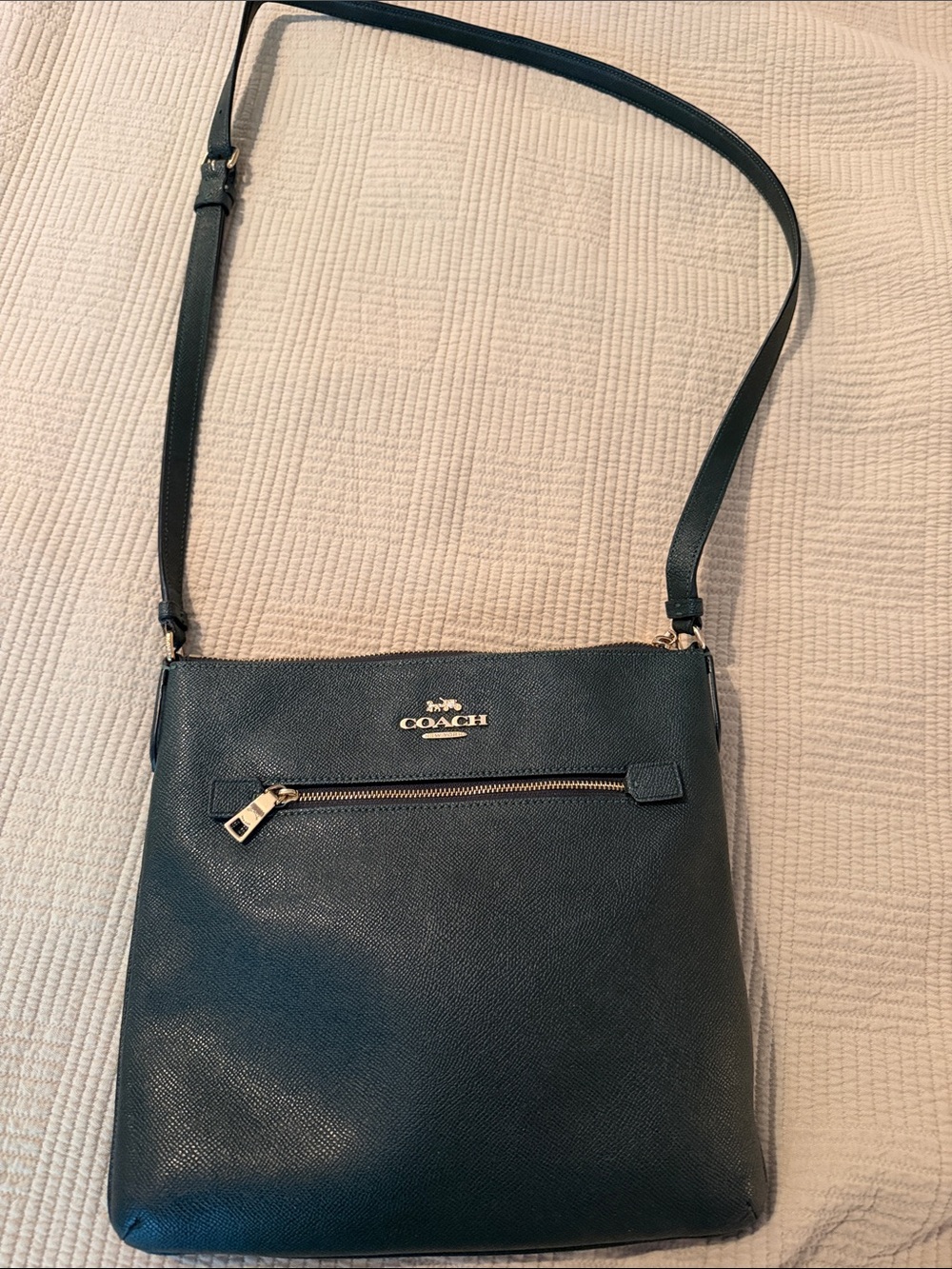 Coach Dark Green Pebbled Leather Crossbody with Gold Hardware